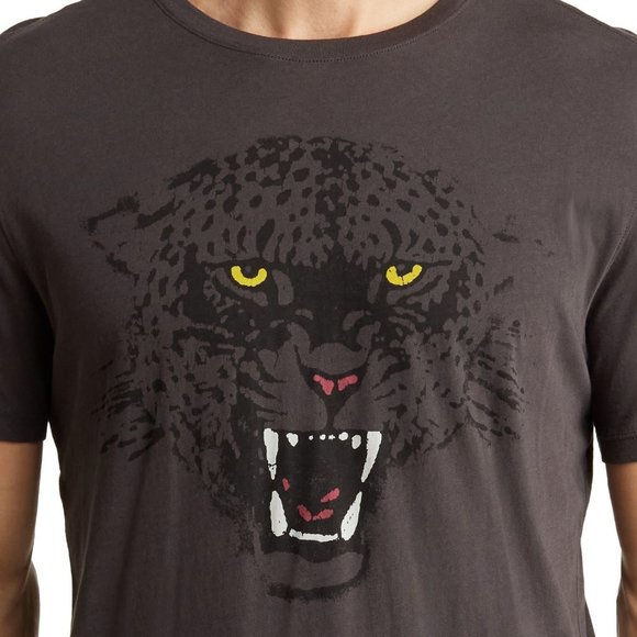 John Varvatos Men's Growling Teeth Wild Cat Eyes Graphic Crew T-Shirt Charcoal - Picture 2 of 6